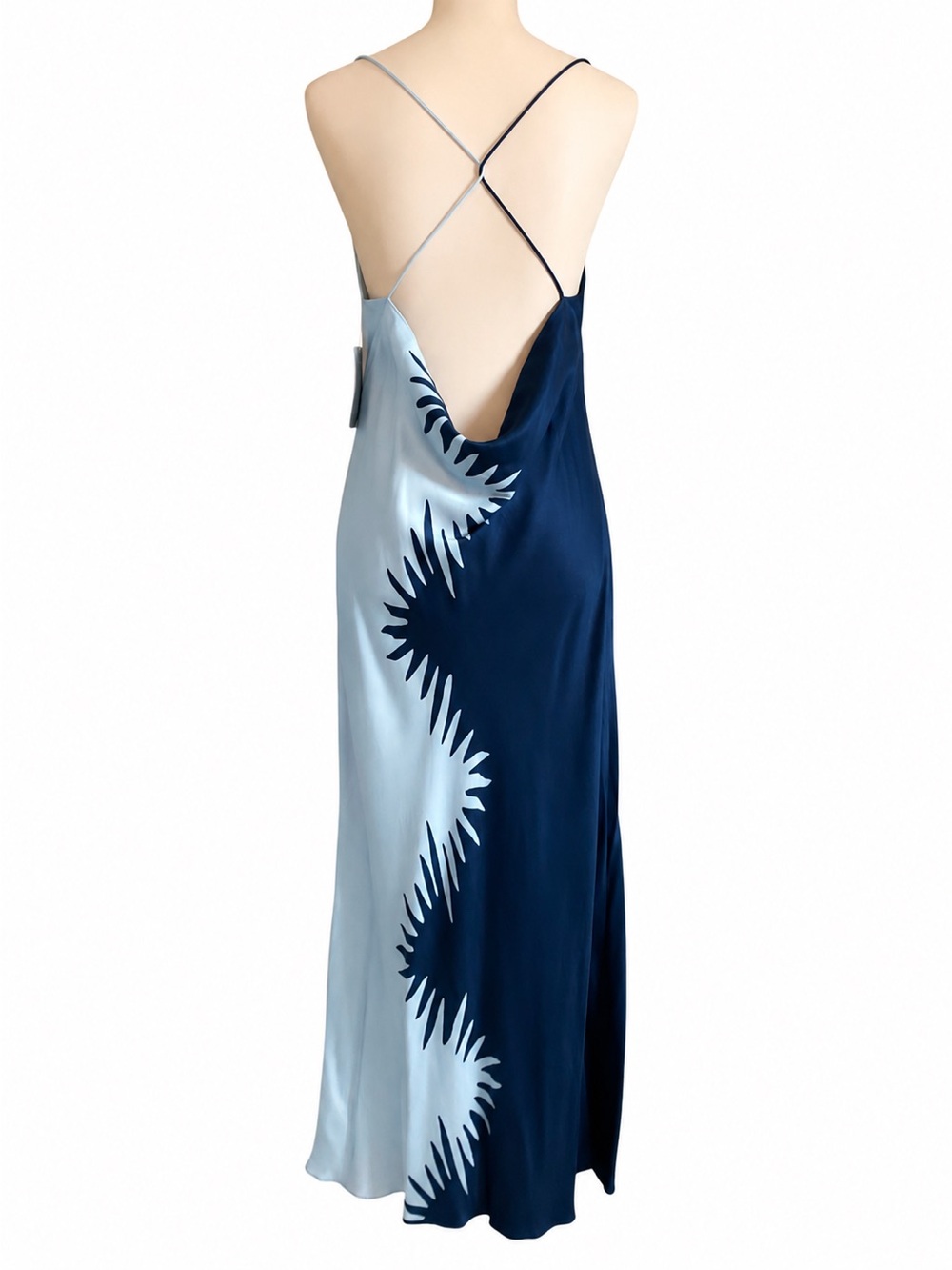 Significant Other Abstract Bias Cut Maxi Dress Blue Open Back Silk Feel Size 6 - Picture 2 of 8